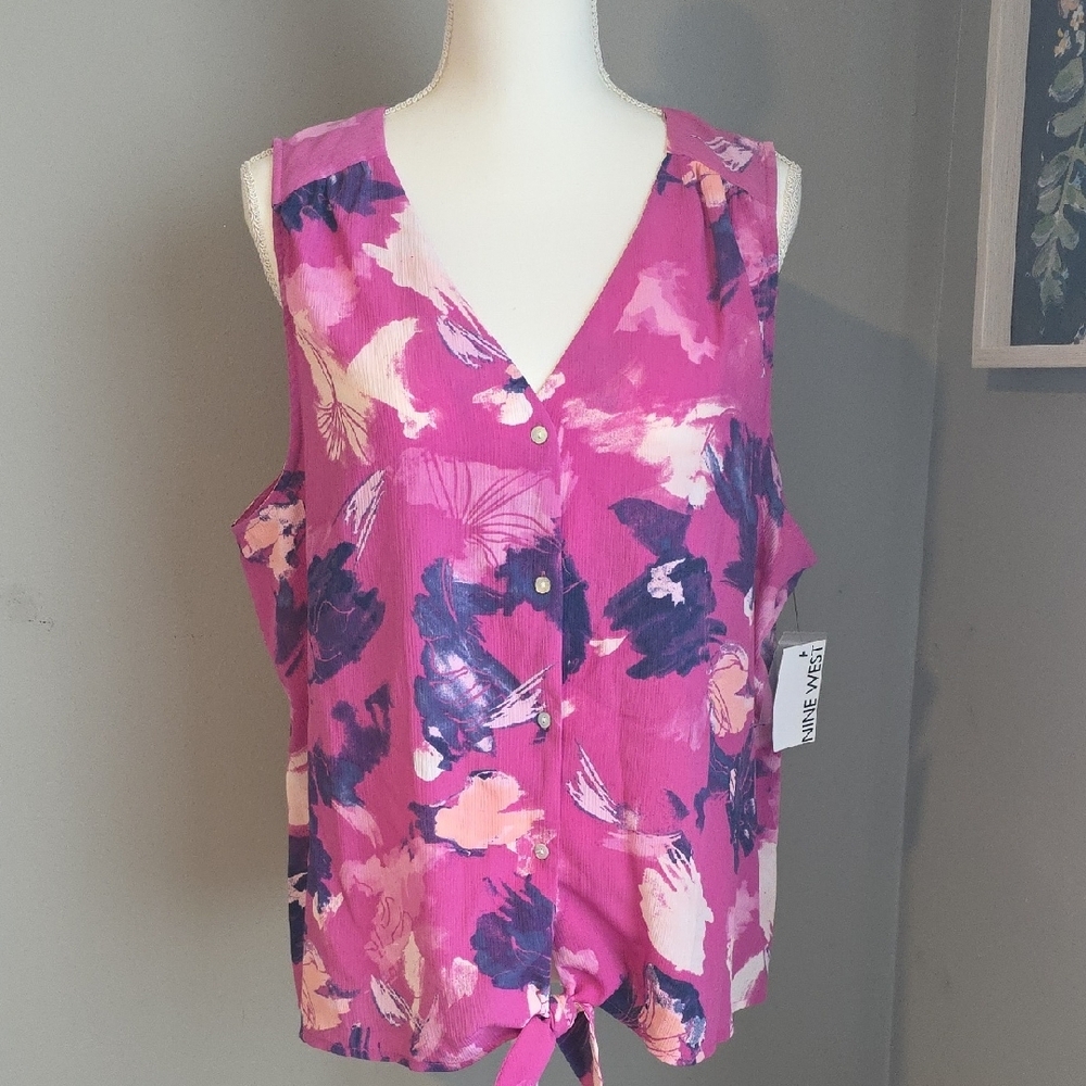 Nine West Pink Tie Front Tank Top NWT Size XXL